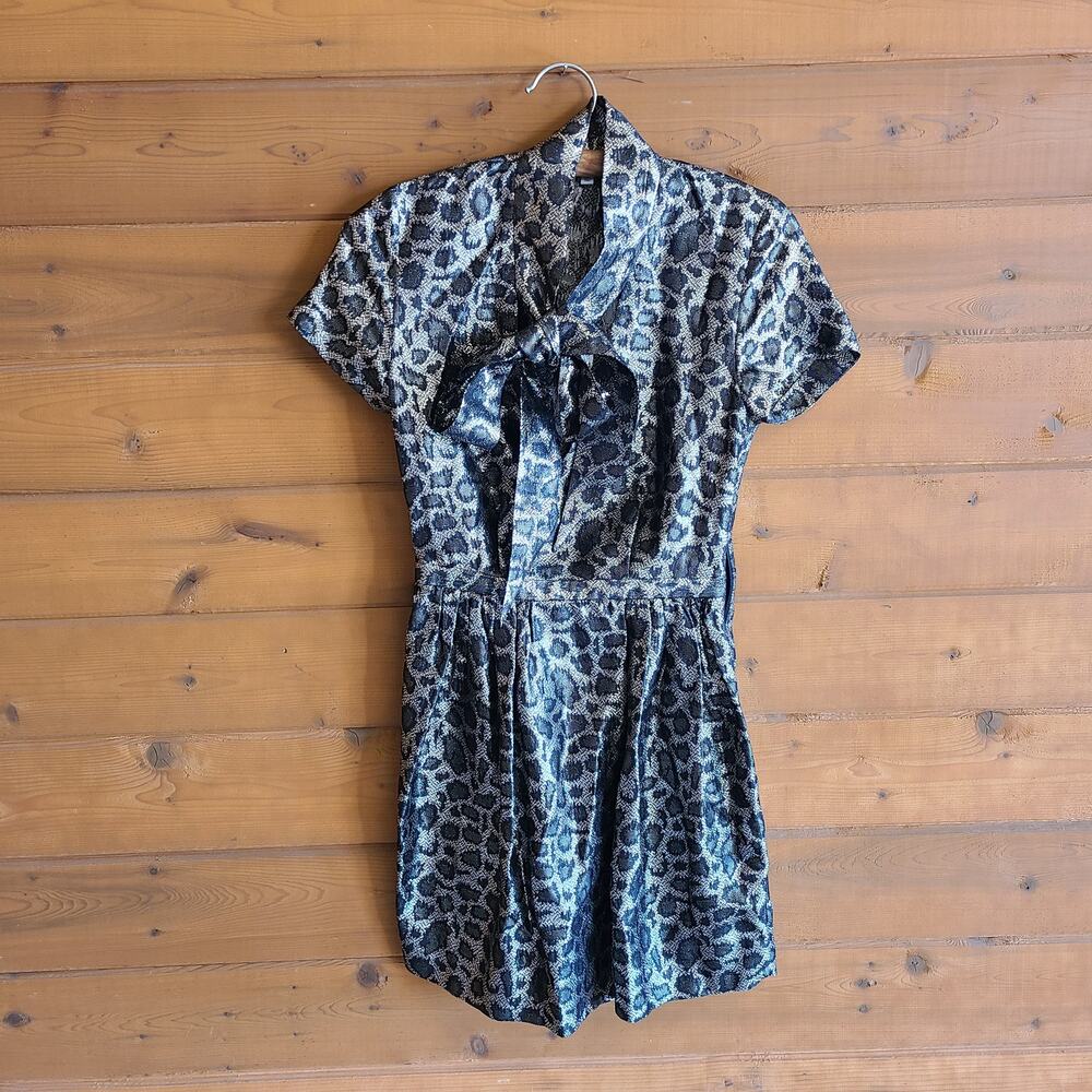 & Other Stories Leopard Jacquard Mini Dress Metallic Neck Tie 4 Party Club Chic - Picture 2 of 5